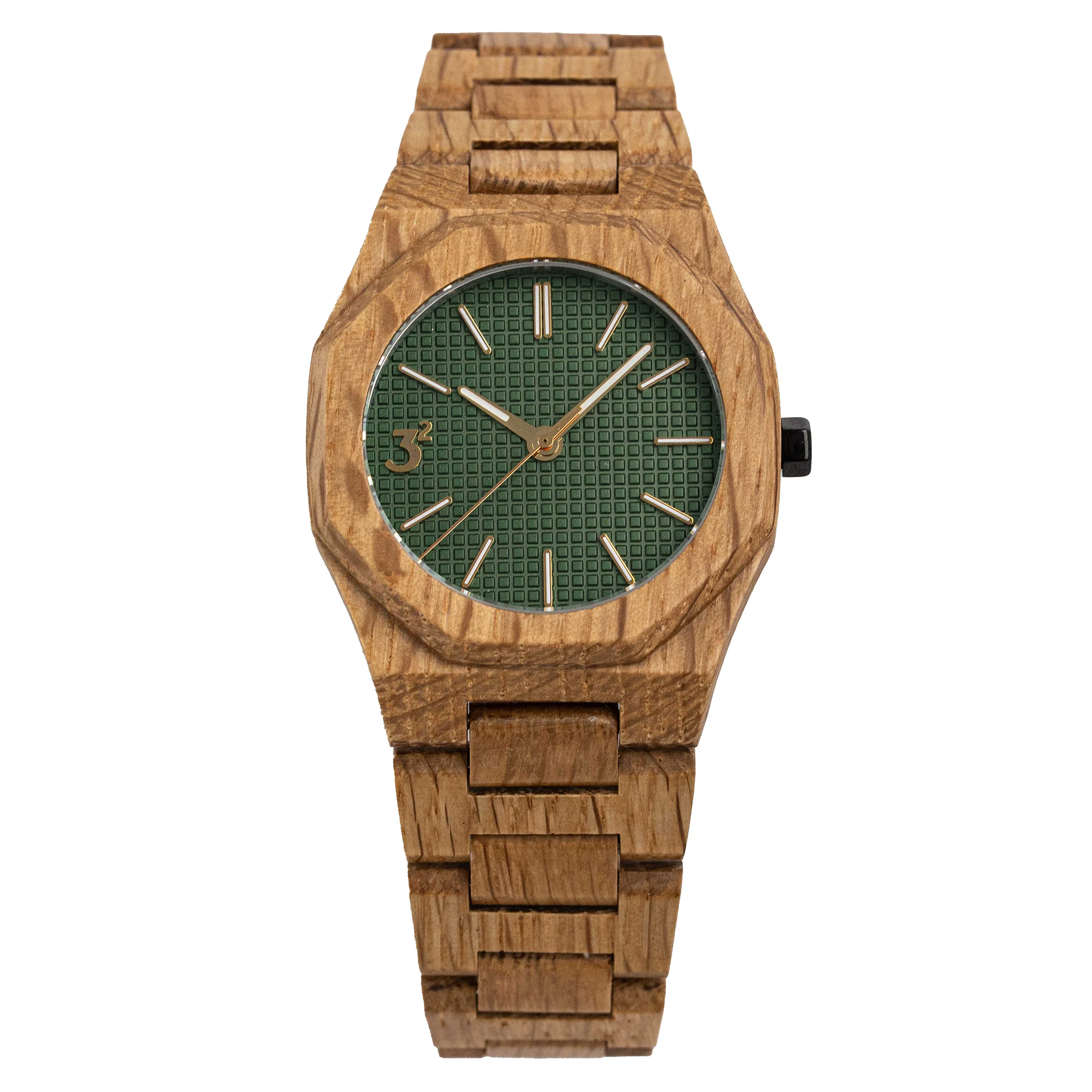 Three Square Men's Quartz Green Wood Watch