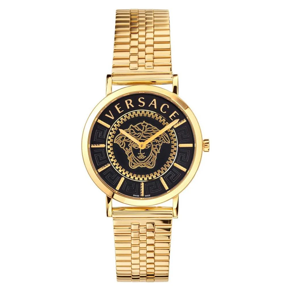 Versace Essential Ladies' Black Gold Watch
